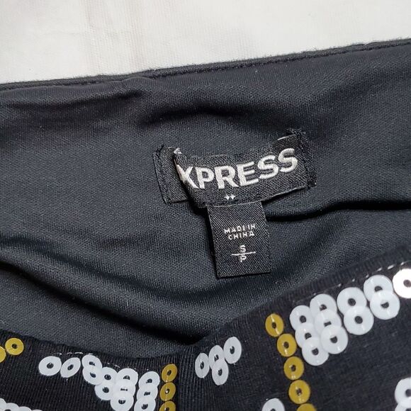 Express Black/White/Gold Sequin Mini Skirt - Picture 2 of 5